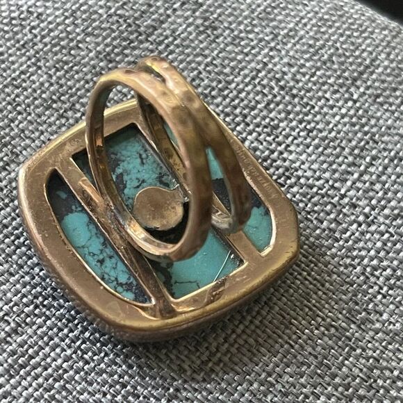 Vintage Women’s Faux Turquoise Square Art To Wear Copper Tone Southwestern Ring - Picture 2 of 6